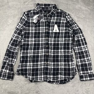 Polly & Esther Women's B/W Plaid Collar Shirt Long Sleeve XL NWT